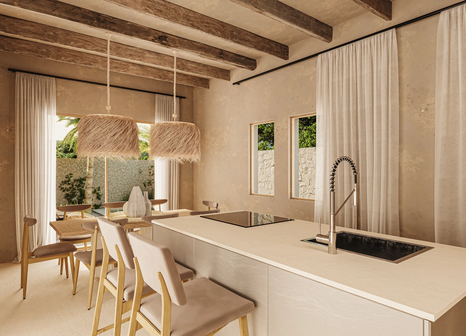 Offene zeitgemäße Küche — Stadthaus in Ses Salines