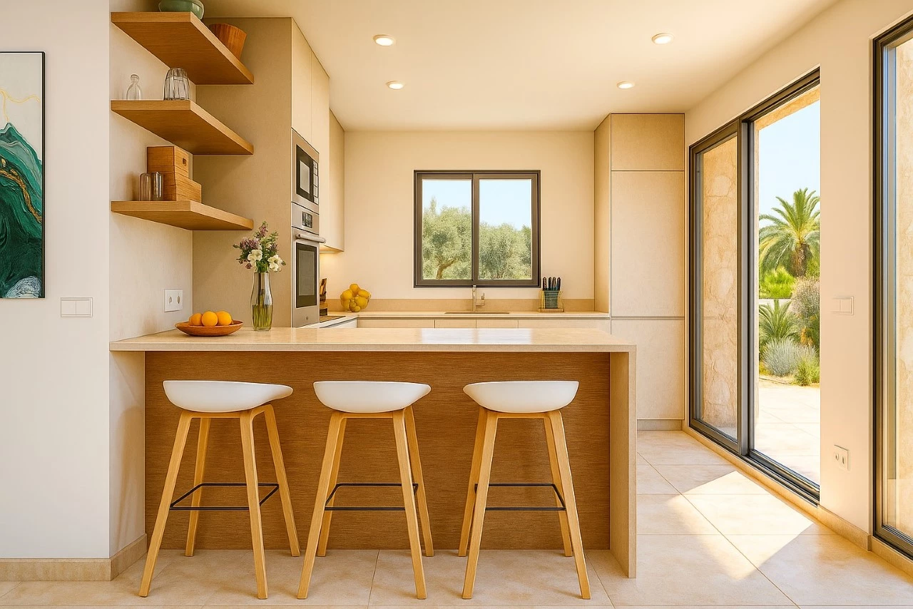 Open-plan living area with large windows and natural light — Villa Cala Llombards, Cala Llombards, Mallorca