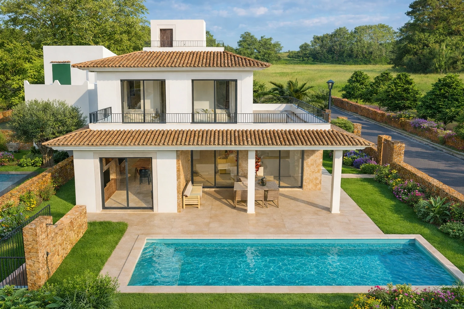Outdoor terrace with relaxation area next to the pool — Villa Cala Llombards, Cala Llombards, Mallorca